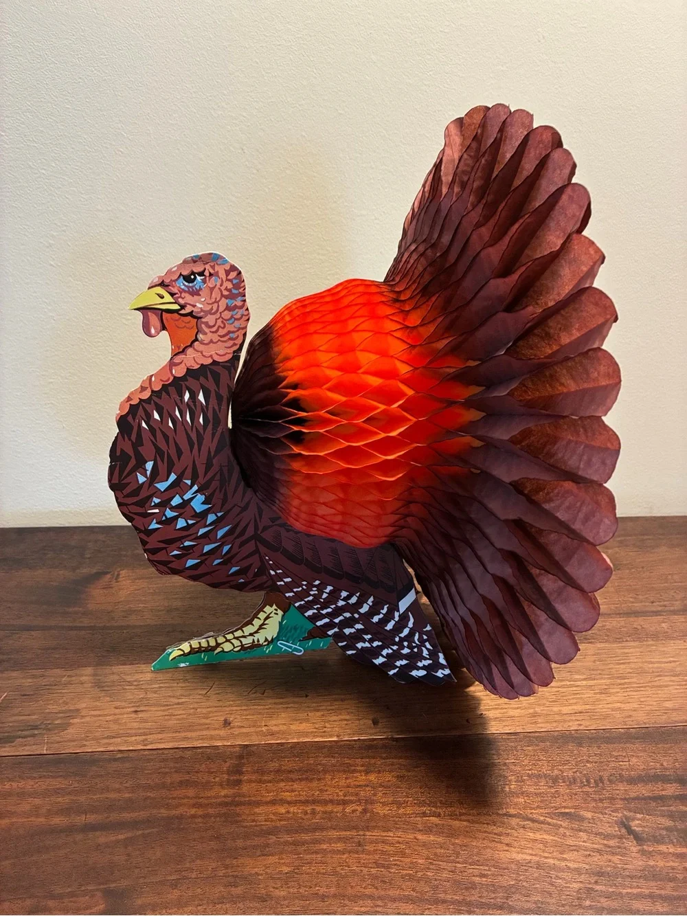 Set of 3 Vintage Paper Honeycomb Turkeys Original Packaging Thanksgiving
